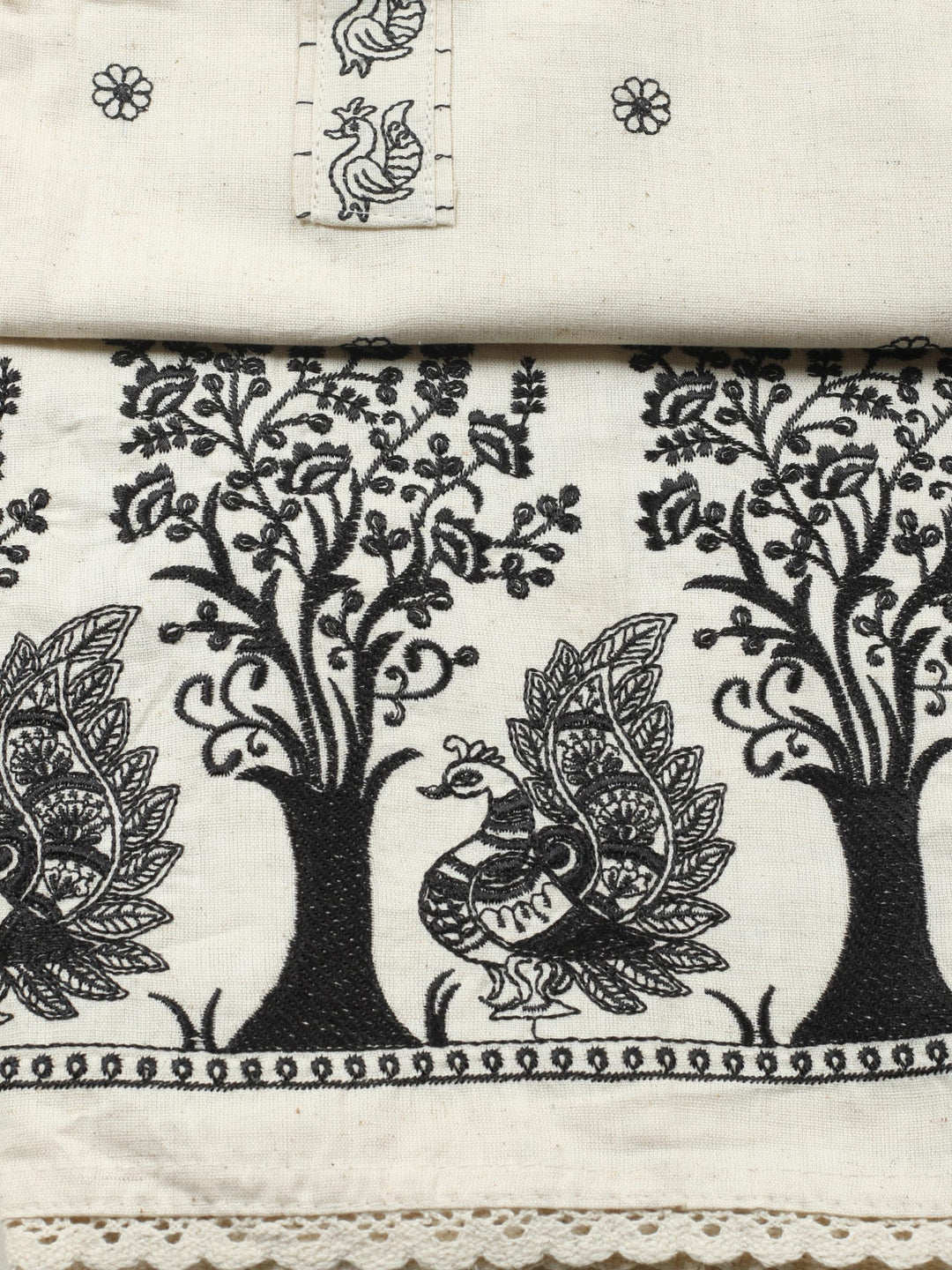 White Embroidered Cotton Blend Unstitched Suit &amp; Pant With Cotton Dupatta