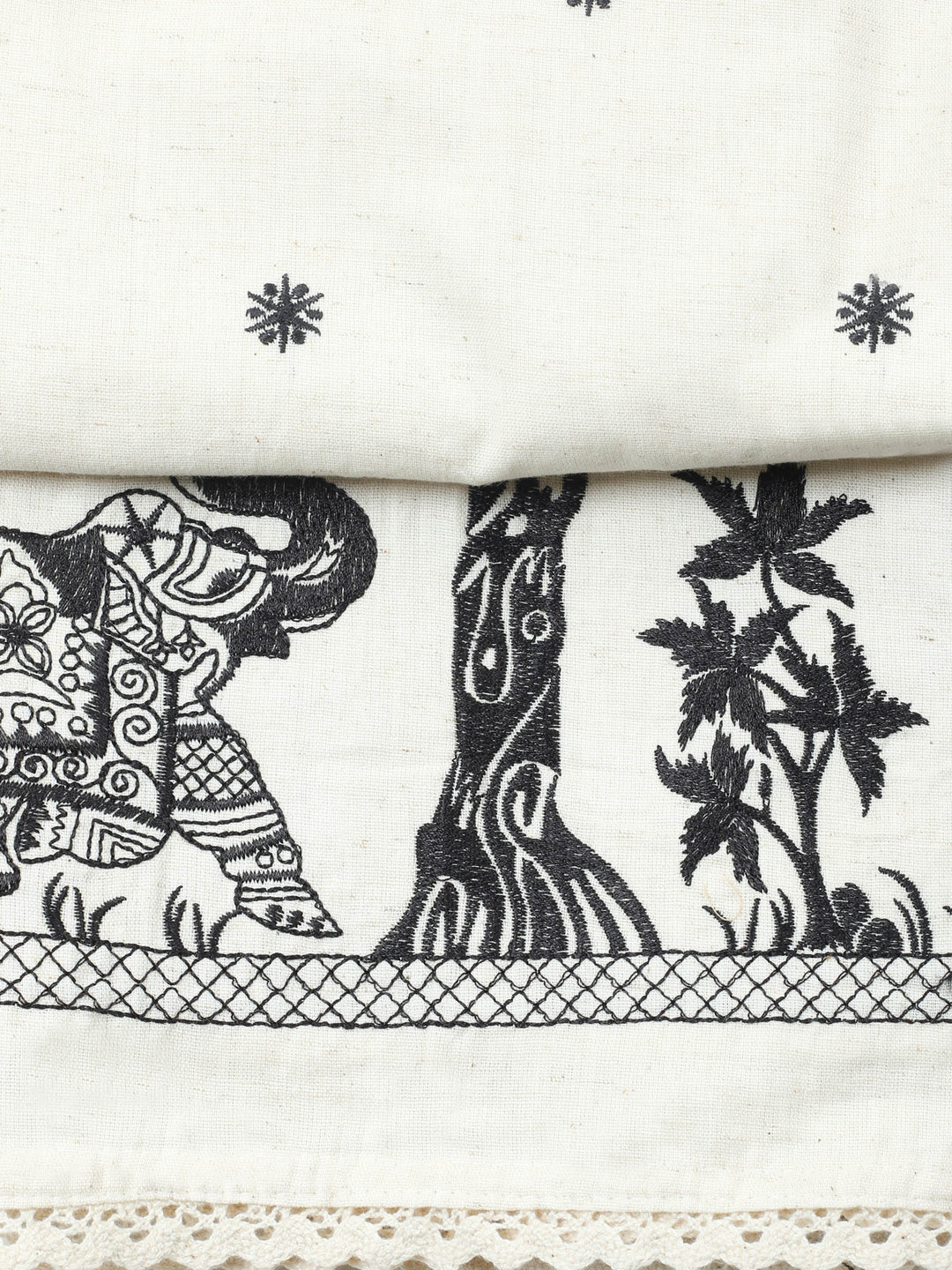 White Embroidered Cotton Blend Unstitched Suit &amp; Pant With Cotton Dupatta