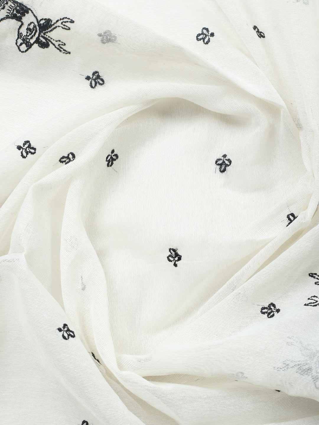 White Embroidered Cotton Blend Unstitched Suit &amp; Pant With Cotton Dupatta