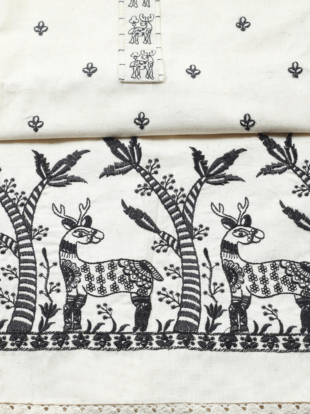 White Embroidered Cotton Blend Unstitched Suit &amp; Pant With Cotton Dupatta