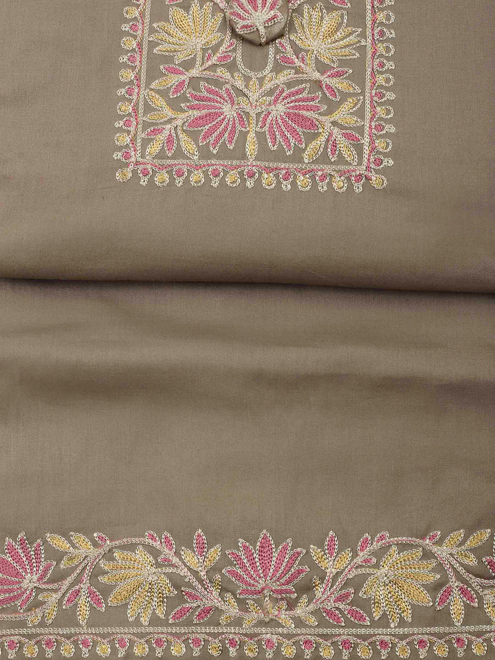 Beige Yoke Embroidery Cotton Blend Unstitched Dress Material