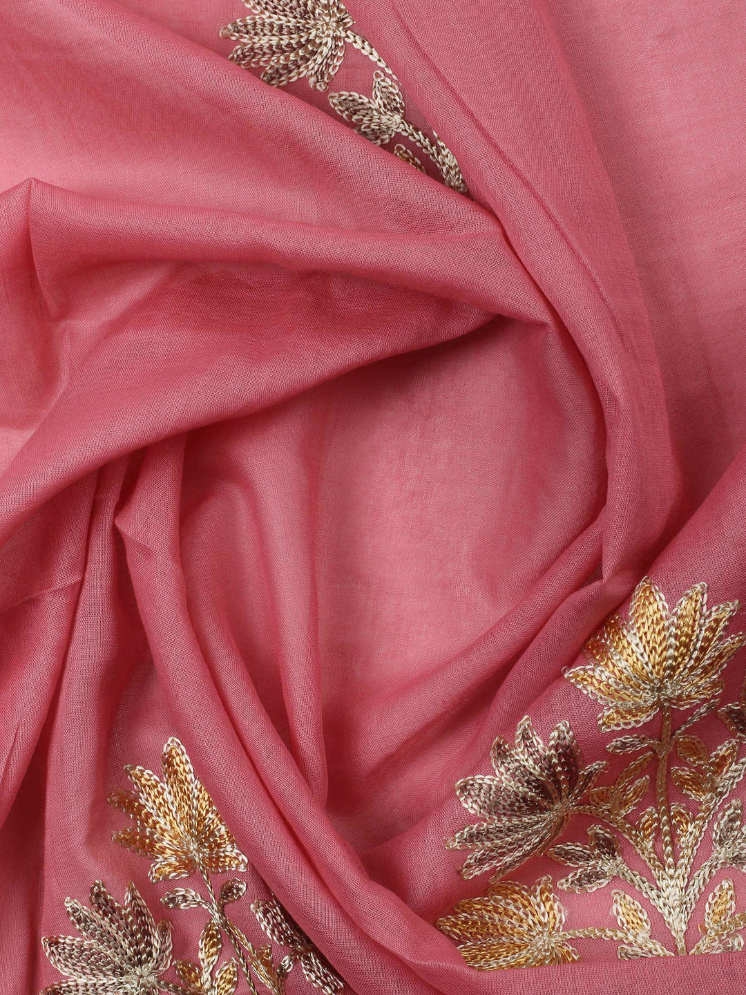 Beige Yoke Embroidery Cotton Blend Unstitched Dress Material