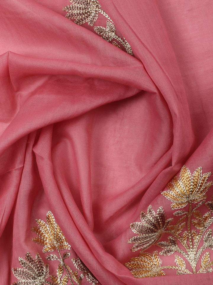 Beige Yoke Embroidery Cotton Blend Unstitched Dress Material