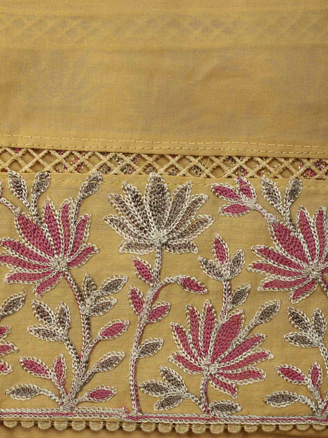 Beige Yoke Embroidery Cotton Blend Unstitched Dress Material