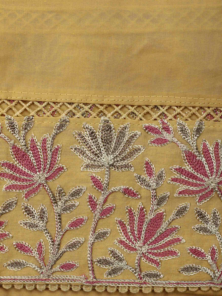 Beige Yoke Embroidery Cotton Blend Unstitched Dress Material