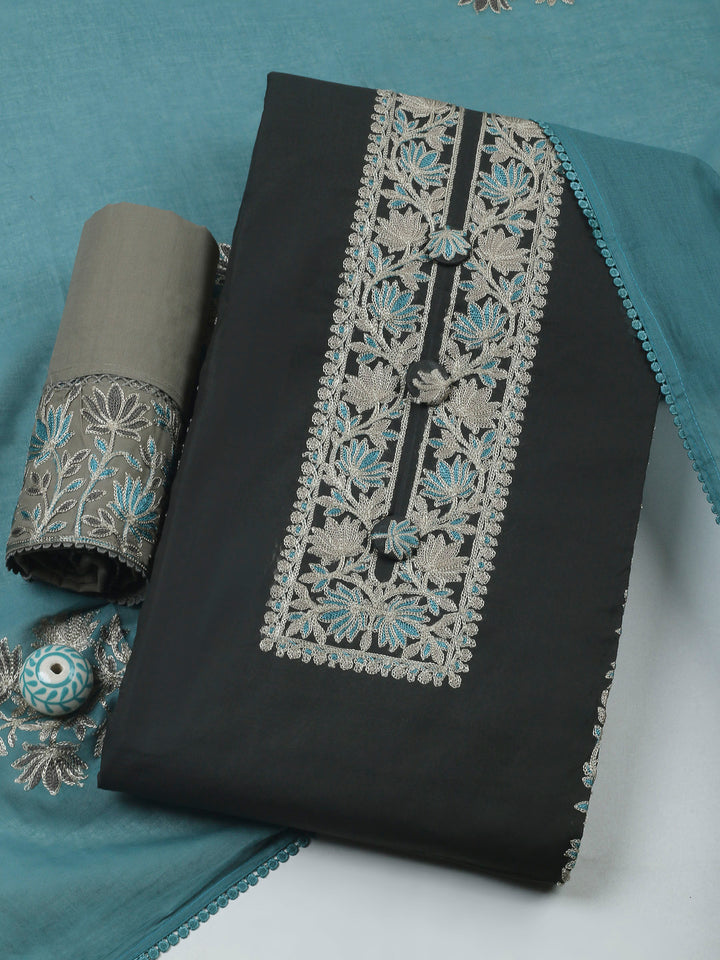Black Yoke Embroidery Cotton Blend Unstitched Dress Material