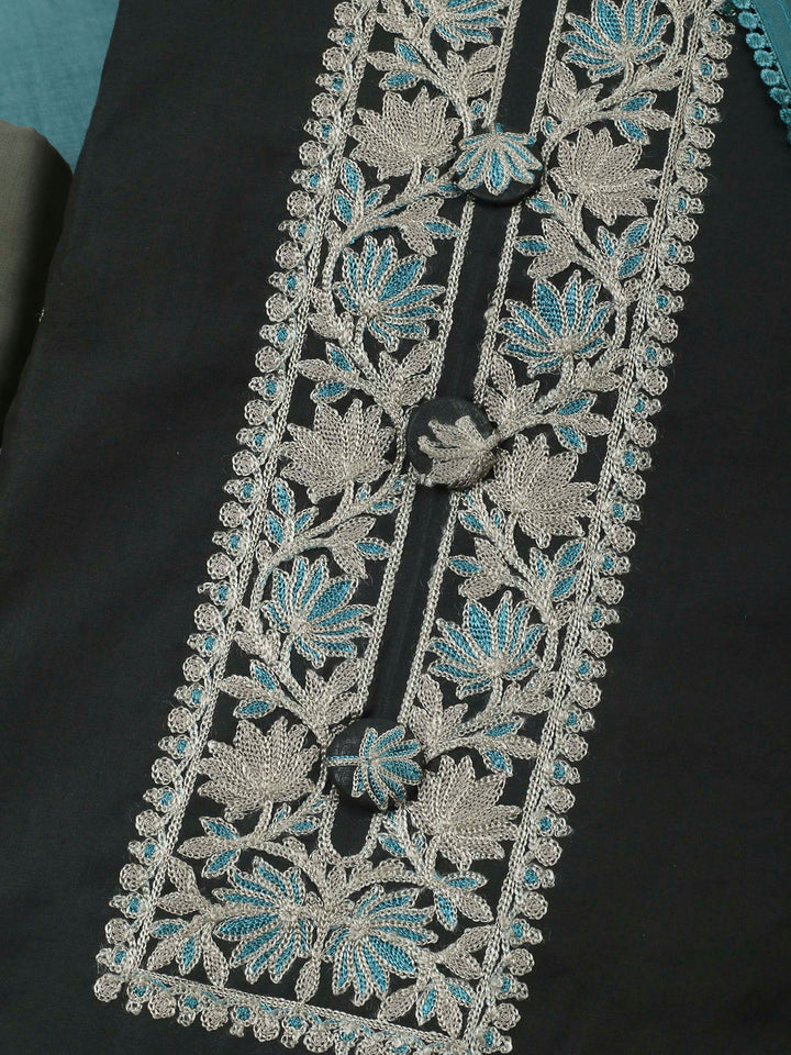Black Yoke Embroidery Cotton Blend Unstitched Dress Material