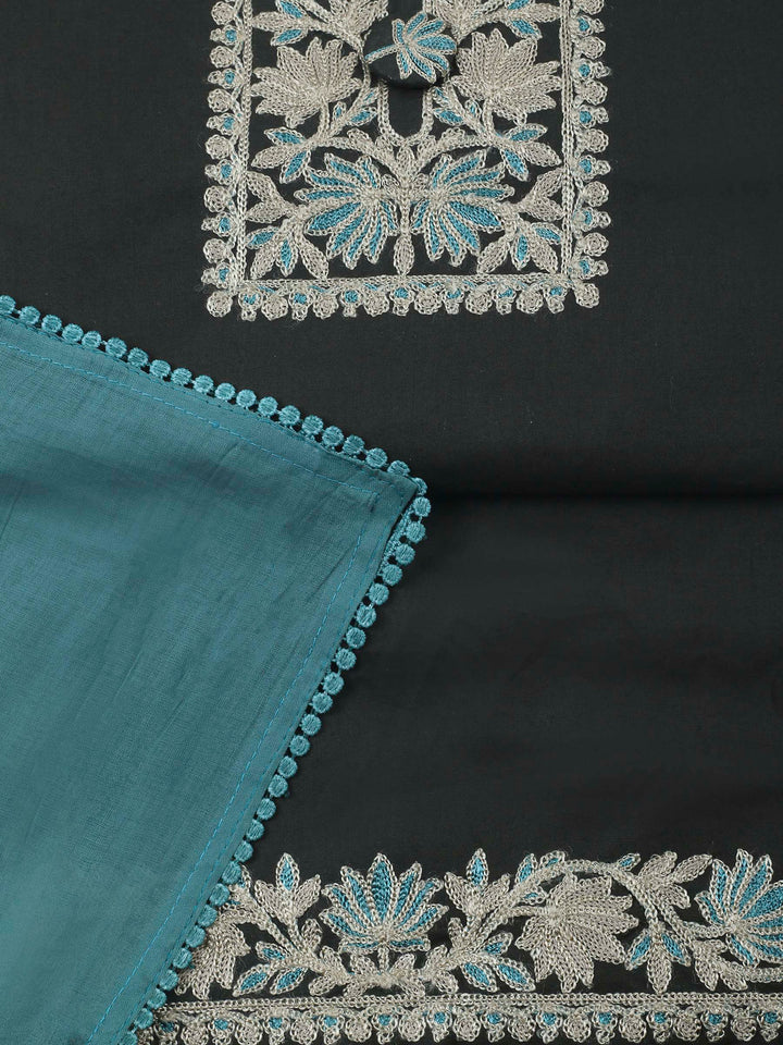 Black Yoke Embroidery Cotton Blend Unstitched Dress Material