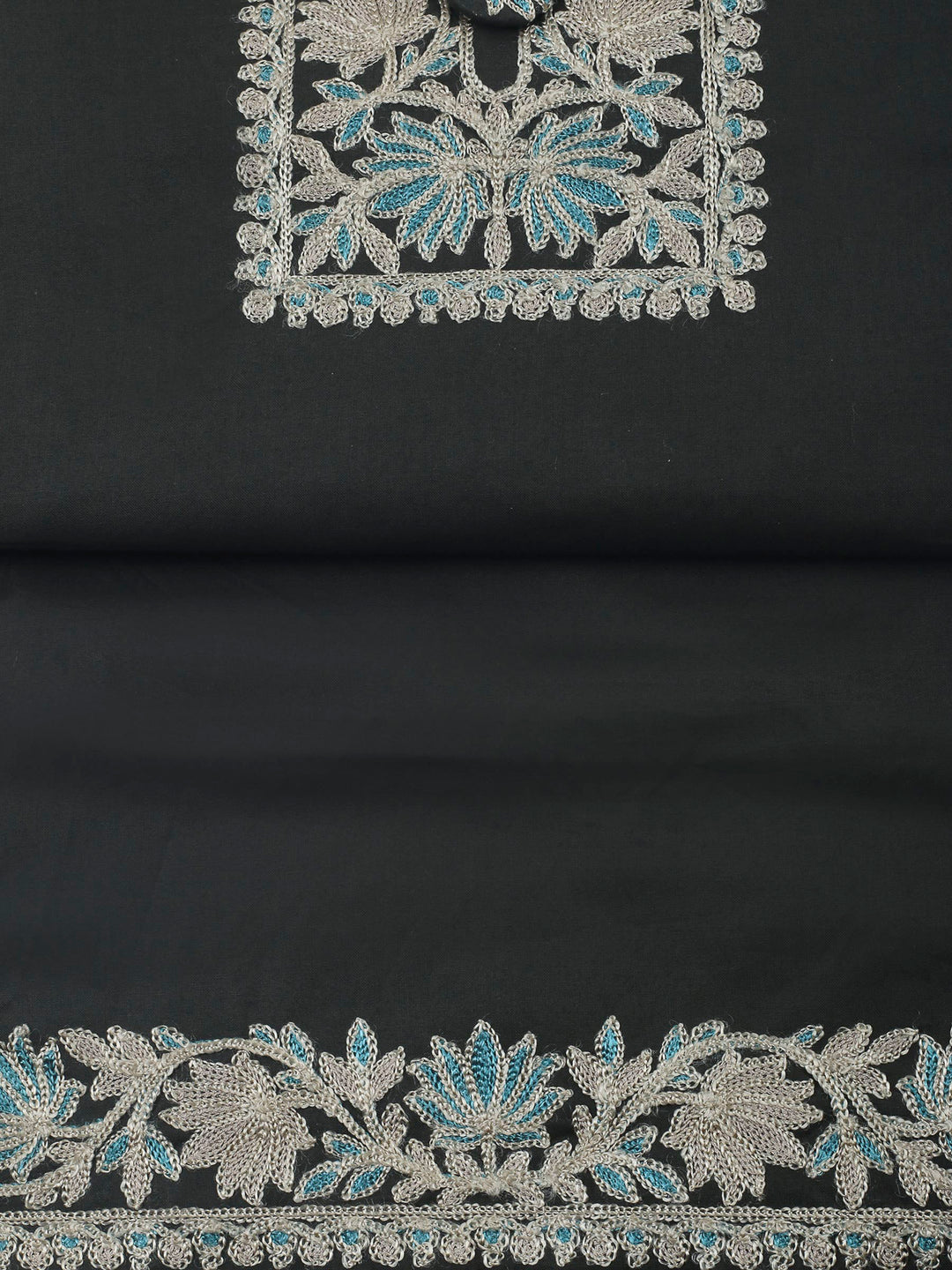 Black Yoke Embroidery Cotton Blend Unstitched Dress Material