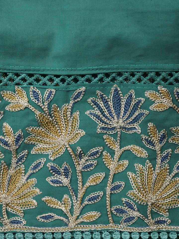 Grey Blue Yoke Embroidery Cotton Blend Unstitched Dress Material