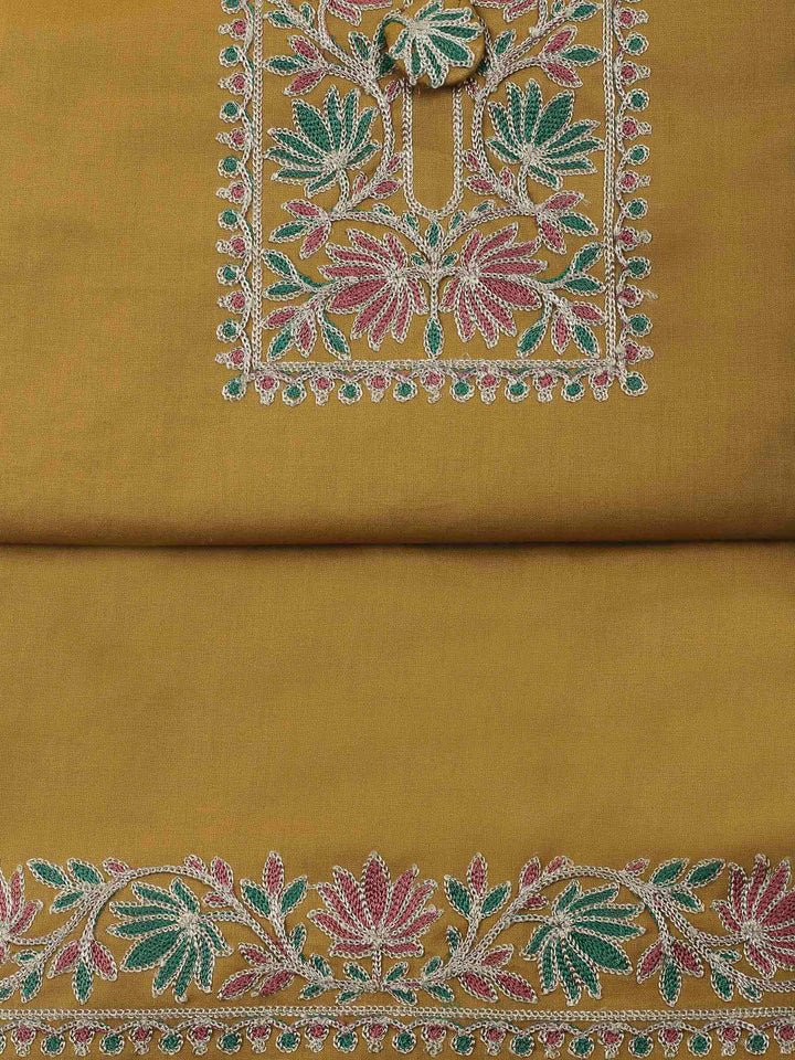Mustard Yoke Embroidery Cotton Blend Unstitched Dress Material