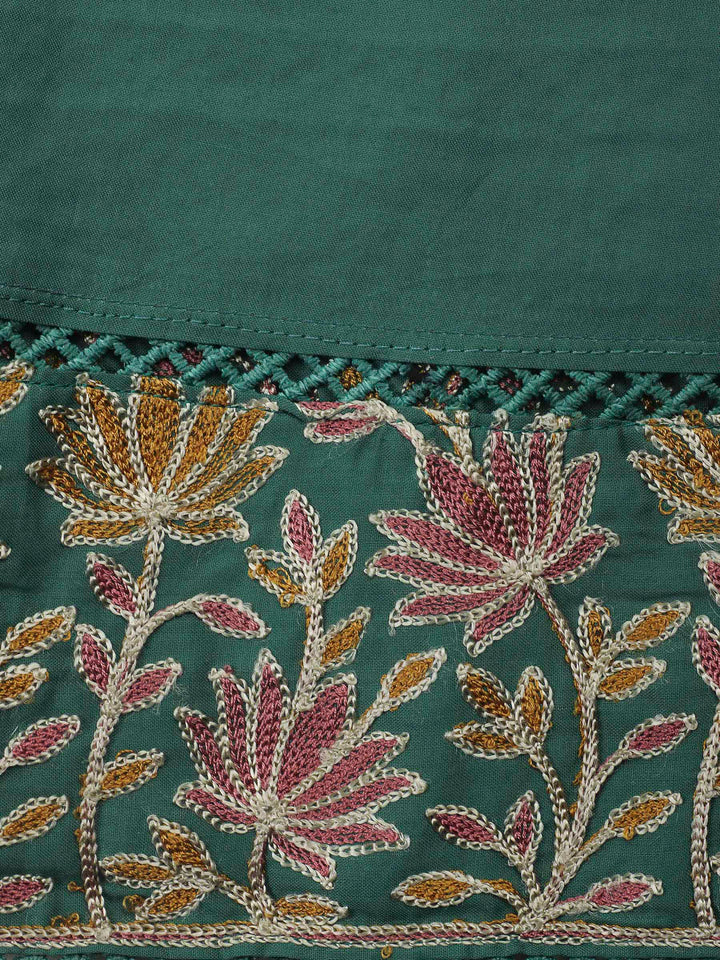 Mustard Yoke Embroidery Cotton Blend Unstitched Dress Material