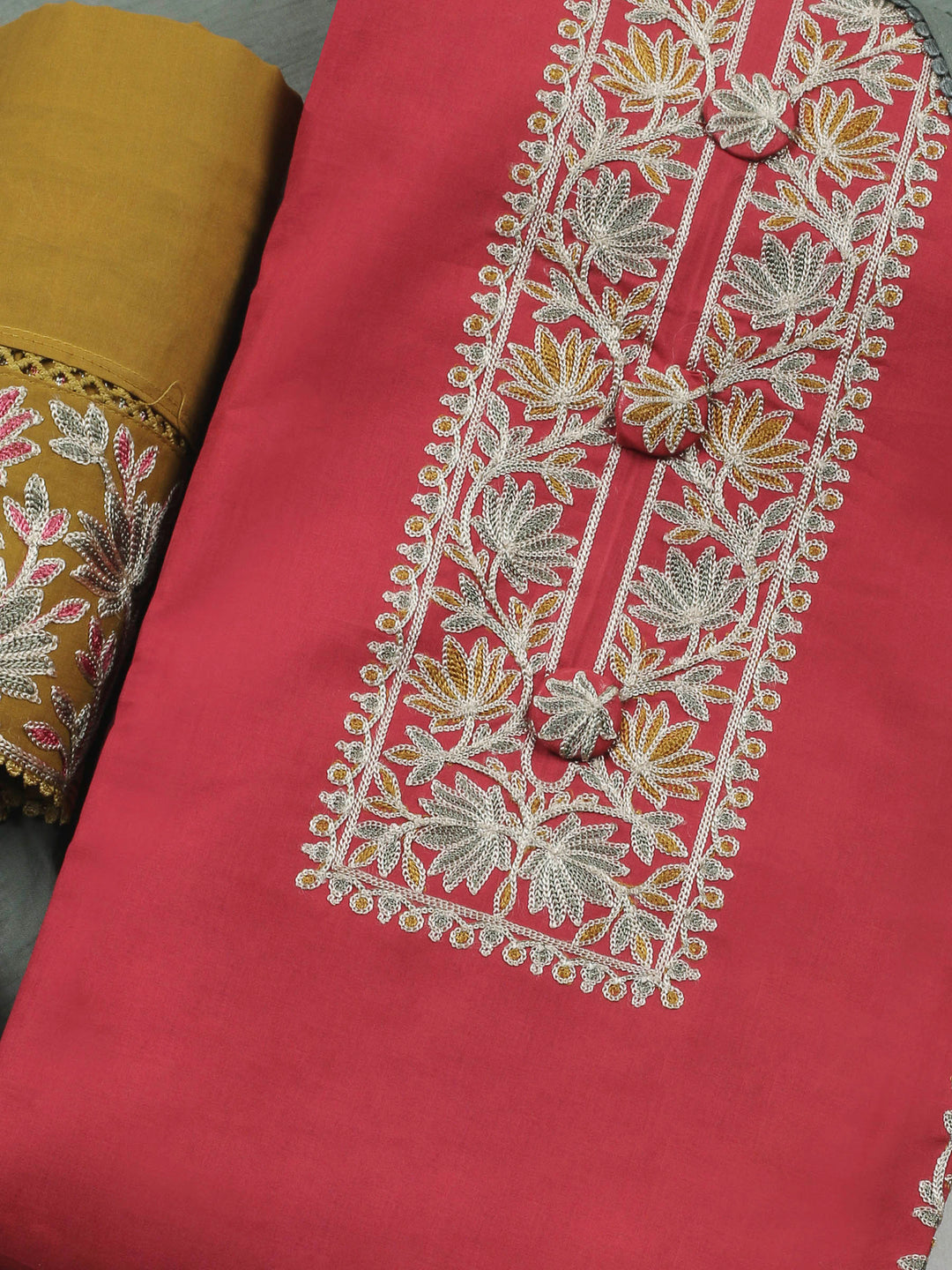 Pink Yoke Embroidery Cotton Blend Unstitched Dress Material