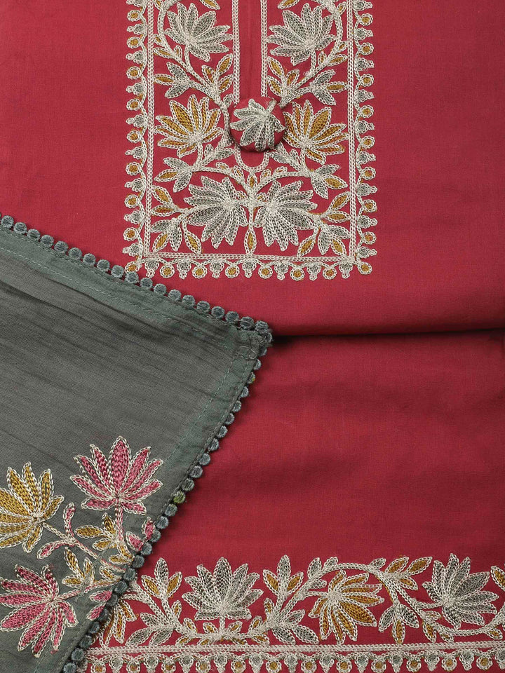 Pink Yoke Embroidery Cotton Blend Unstitched Dress Material
