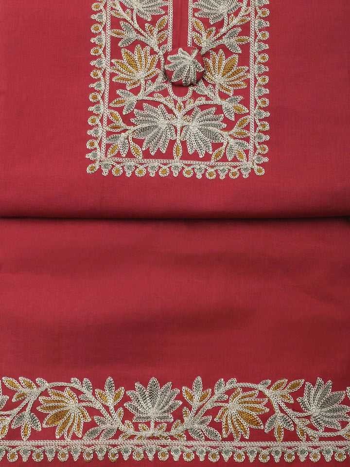 Pink Yoke Embroidery Cotton Blend Unstitched Dress Material