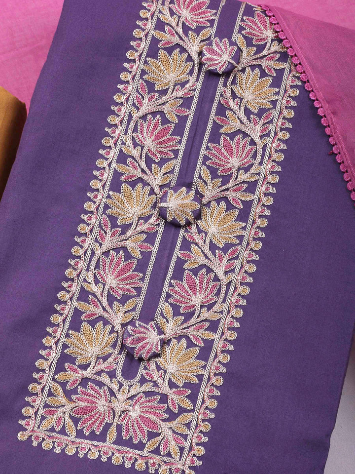 Purple Yoke Embroidery Cotton Blend Unstitched Dress Material