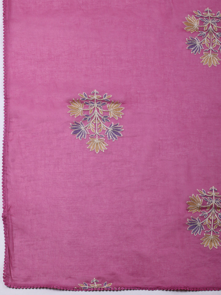 Purple Yoke Embroidery Cotton Blend Unstitched Dress Material