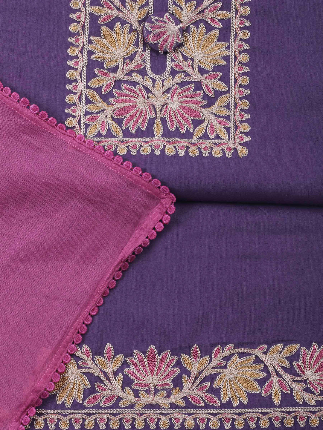 Purple Yoke Embroidery Cotton Blend Unstitched Dress Material