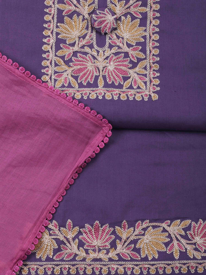 Purple Yoke Embroidery Cotton Blend Unstitched Dress Material