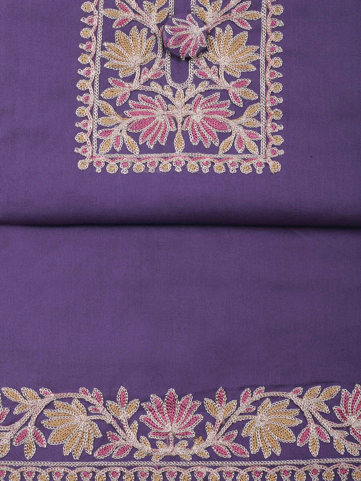 Purple Yoke Embroidery Cotton Blend Unstitched Dress Material