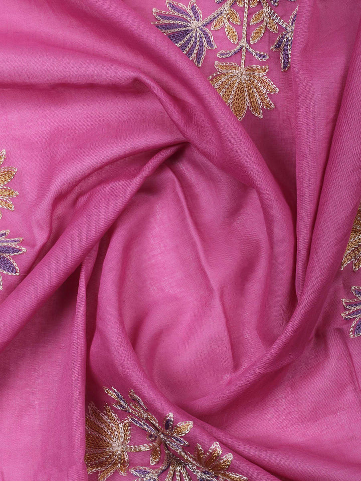 Purple Yoke Embroidery Cotton Blend Unstitched Dress Material