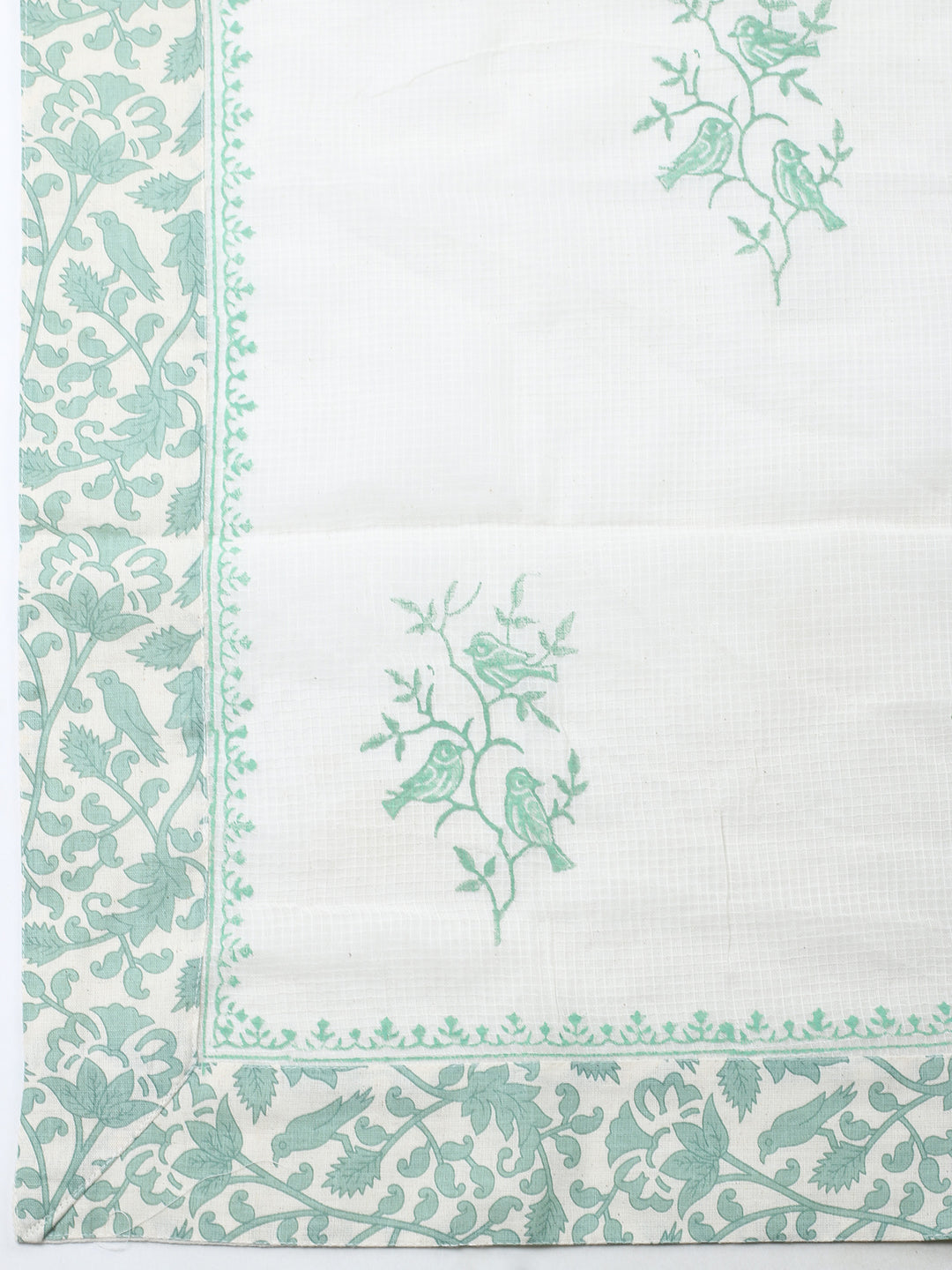 Cream Green Embroidered Cotton Blend Unstitched Suit &amp; Pant With Cotton Dupatta