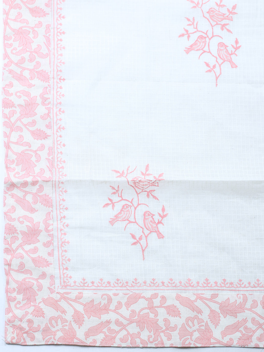 Cream Pink Embroidered Cotton Blend Unstitched Suit &amp; Pant With Cotton Dupatta