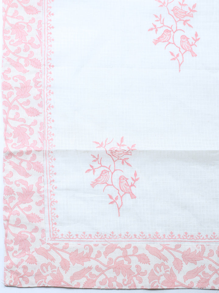 Cream Pink Embroidered Cotton Blend Unstitched Suit &amp; Pant With Cotton Dupatta