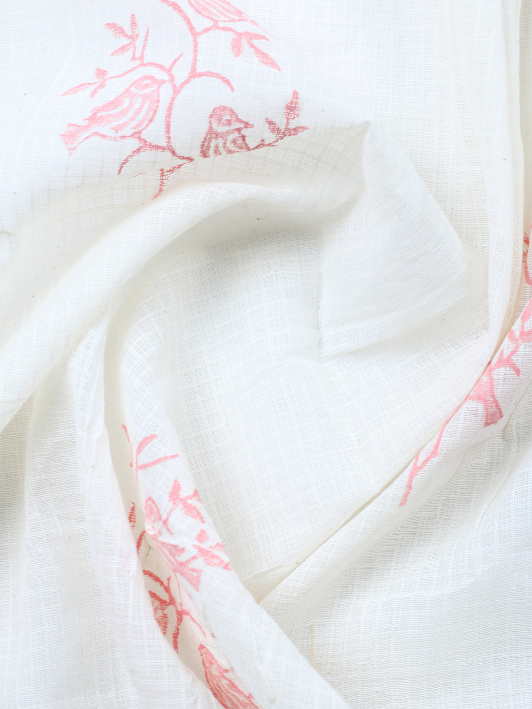 Cream Pink Embroidered Cotton Blend Unstitched Suit &amp; Pant With Cotton Dupatta