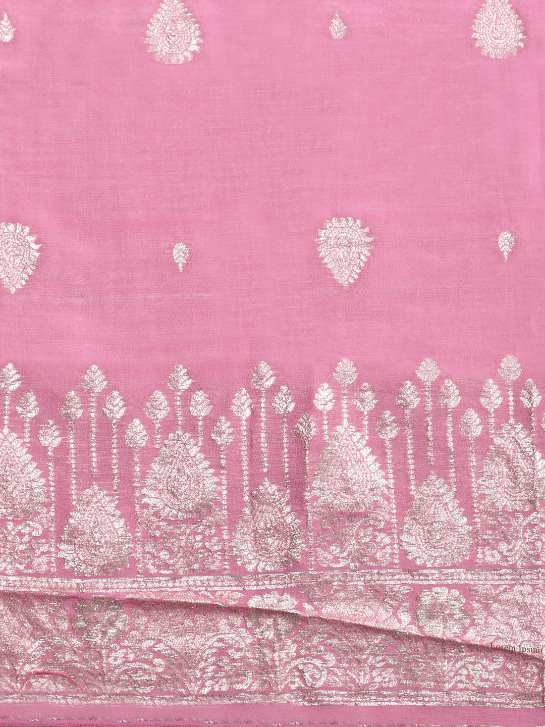 Coral Pink Embroidered Chanderi Unstitched Suit &amp; Pant With Banarsi Dupatta