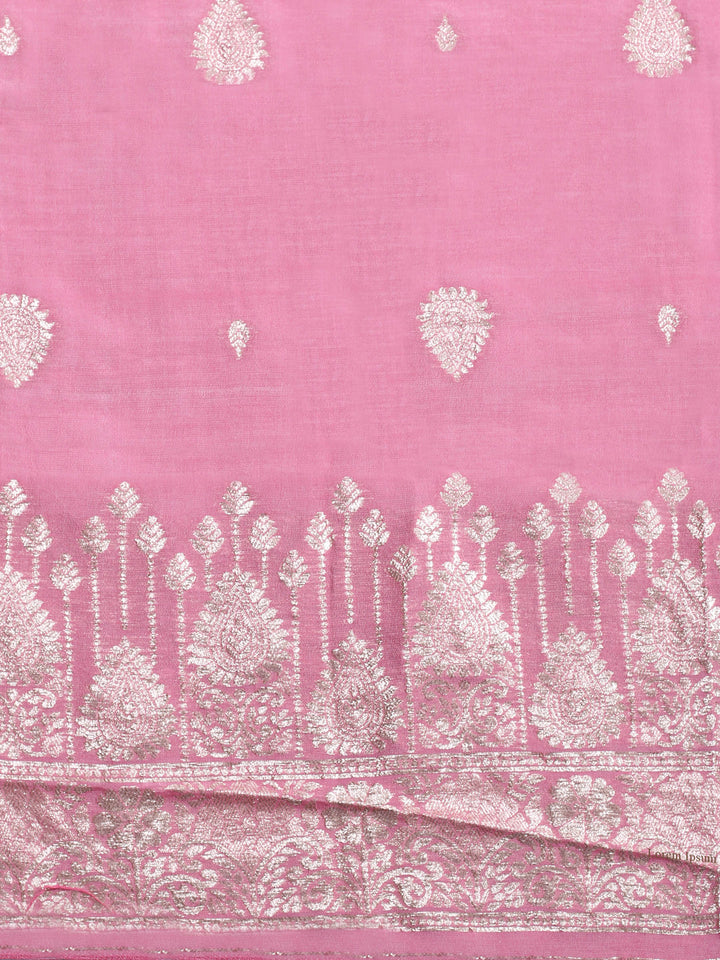 Coral Pink Embroidered Chanderi Unstitched Suit &amp; Pant With Banarsi Dupatta