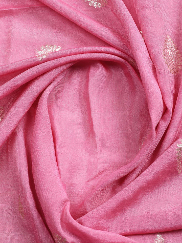 Coral Pink Embroidered Chanderi Unstitched Suit &amp; Pant With Banarsi Dupatta