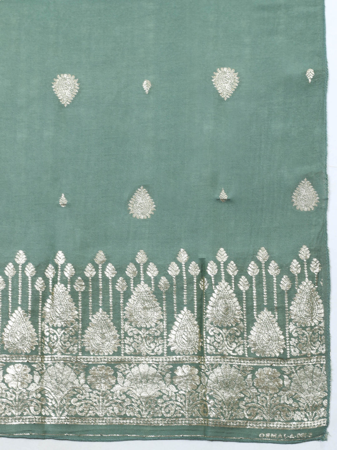 Green Embroidered Chanderi Unstitched Suit &amp; Pant With Banarsi Dupatta