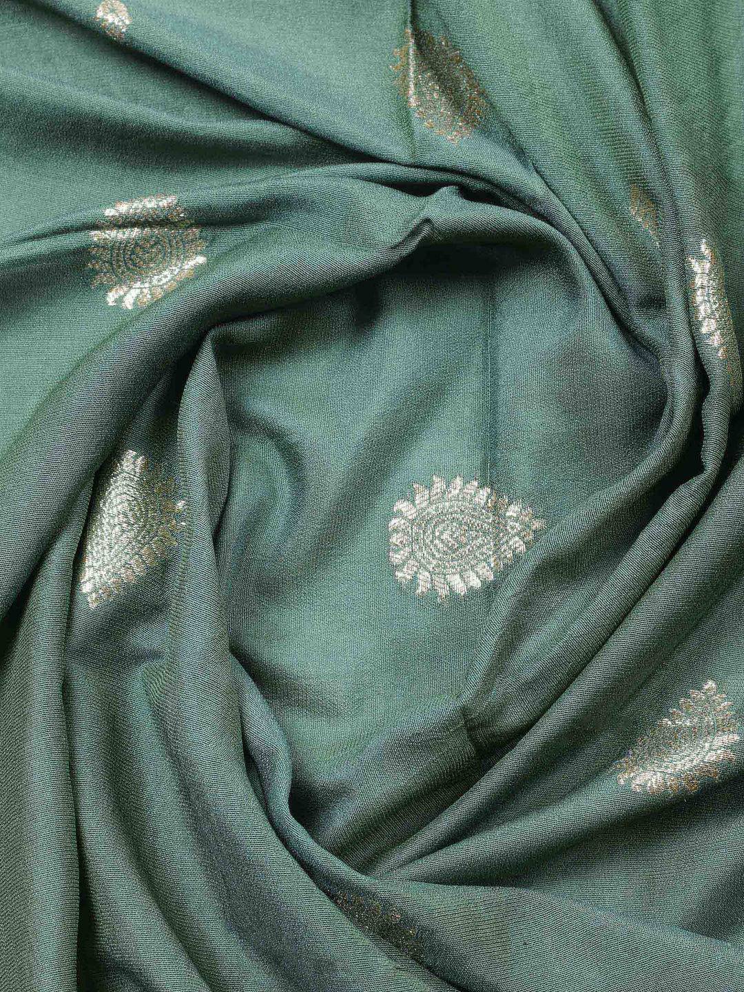 Green Embroidered Chanderi Unstitched Suit &amp; Pant With Banarsi Dupatta