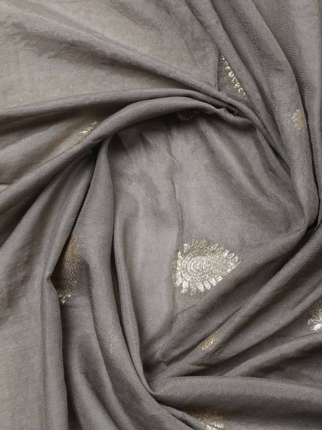 Grey Embroidered Chanderi Unstitched Suit &amp; Pant With Banarsi Dupatta