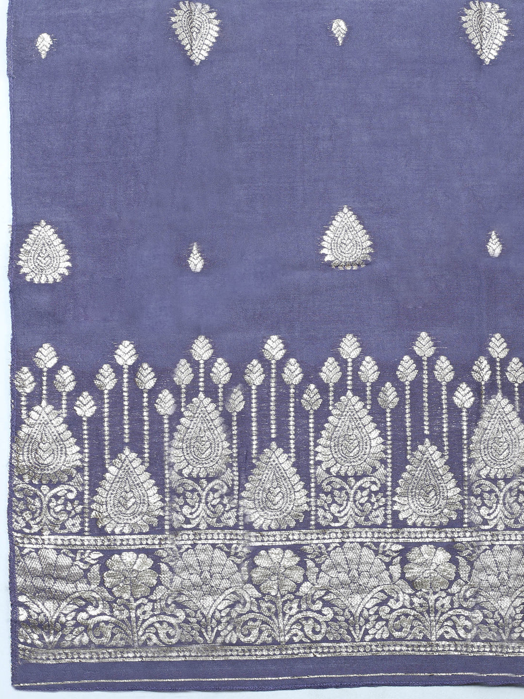 Hyacinth Embroidered Chanderi Unstitched Suit &amp; Pant With Banarsi Dupatta