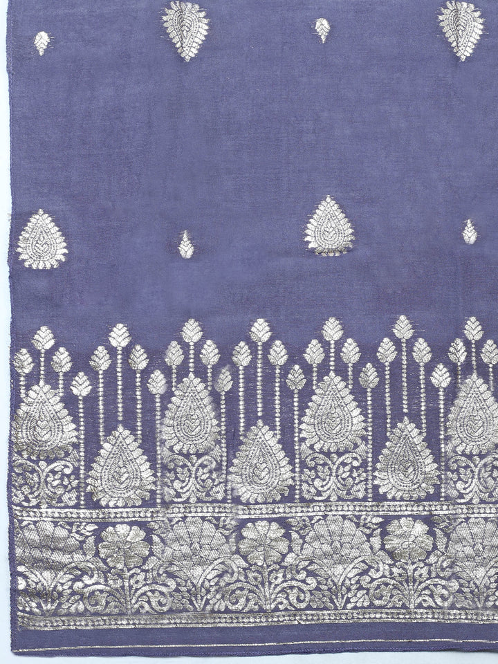 Hyacinth Embroidered Chanderi Unstitched Suit &amp; Pant With Banarsi Dupatta