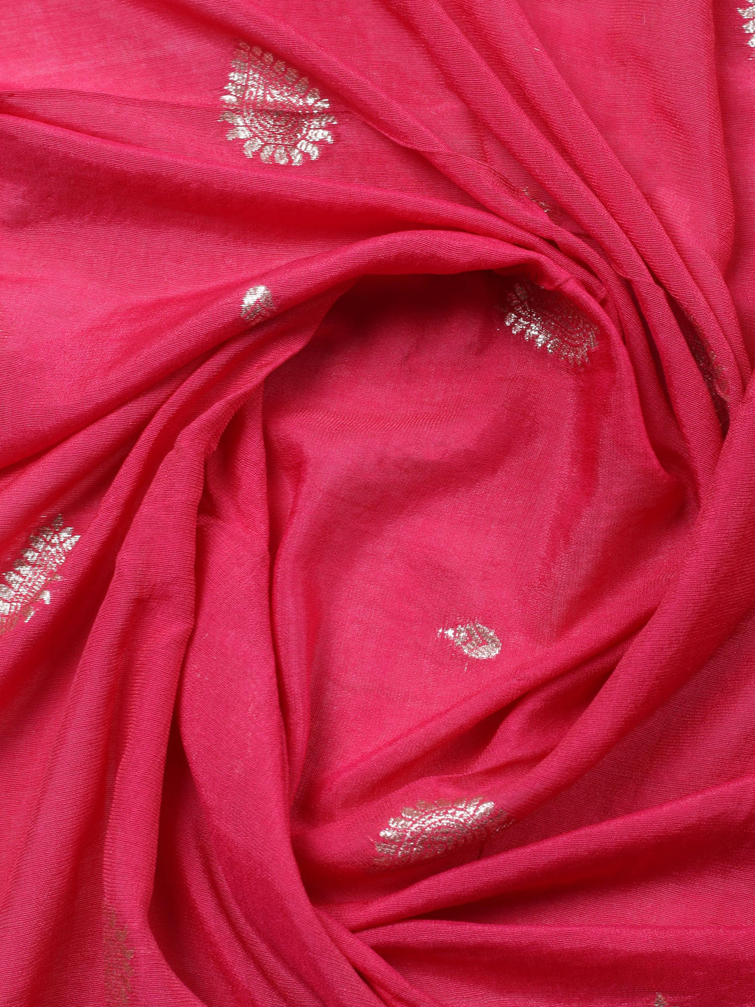 Pink Embroidered Chanderi Unstitched Suit &amp; Pant With Banarsi Dupatta