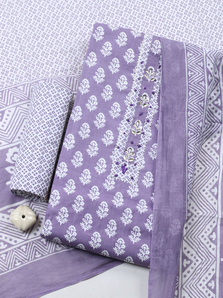 Embroidered Cotton Blend Unstitched Suit With Dupatta