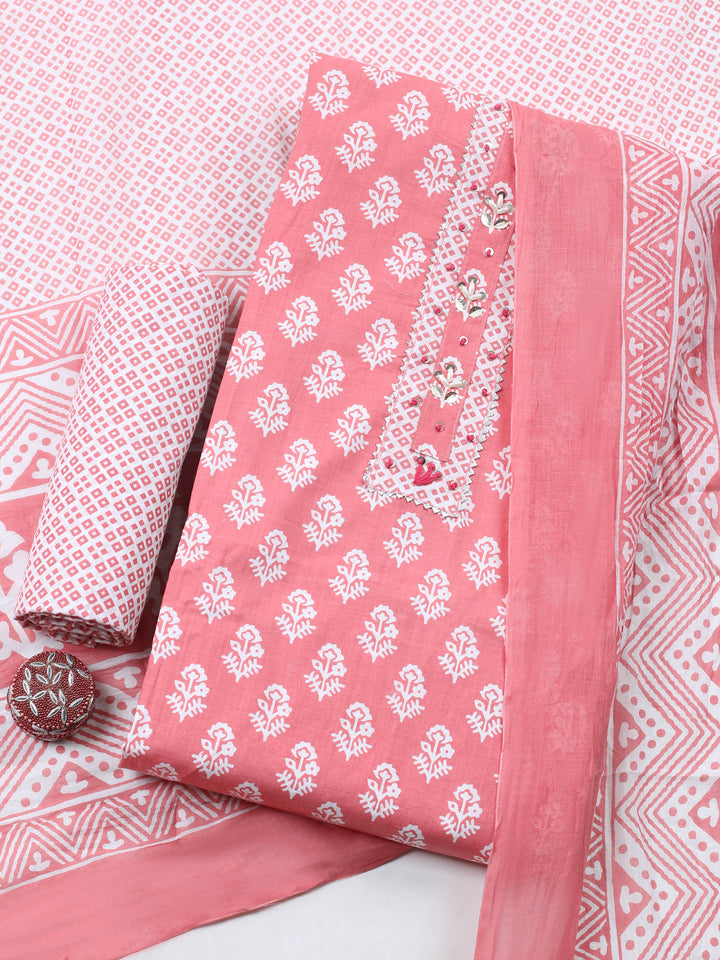 Embroidered Cotton Blend Unstitched Suit With Dupatta