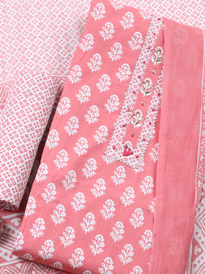 Embroidered Cotton Blend Unstitched Suit With Dupatta