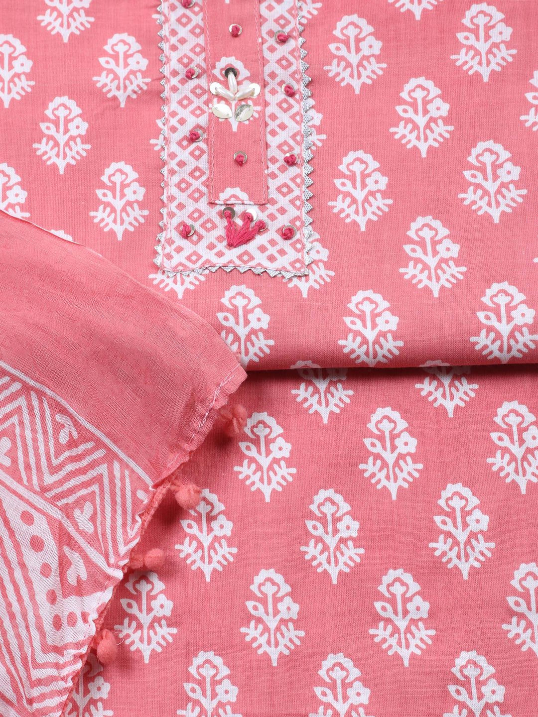 Embroidered Cotton Blend Unstitched Suit With Dupatta