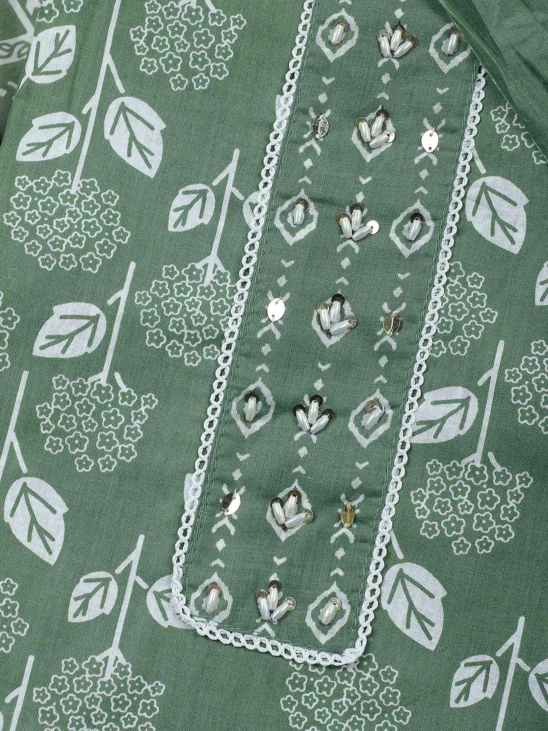 Green Printed Cotton Blend Unstitched Dress Material