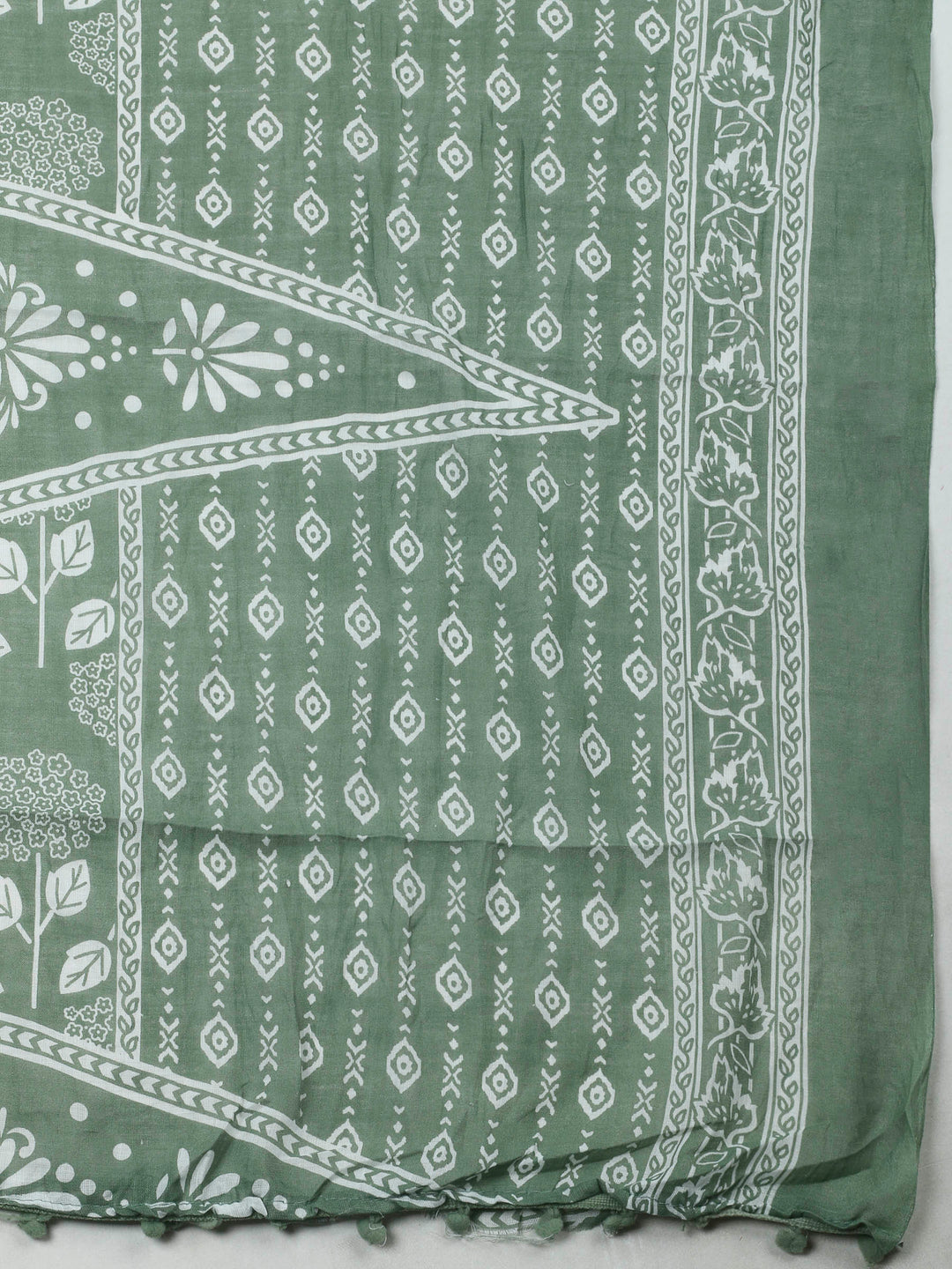 Green Printed Cotton Blend Unstitched Dress Material