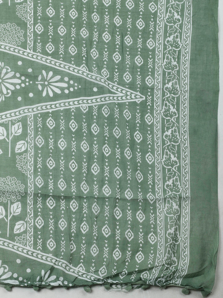 Green Printed Cotton Blend Unstitched Dress Material