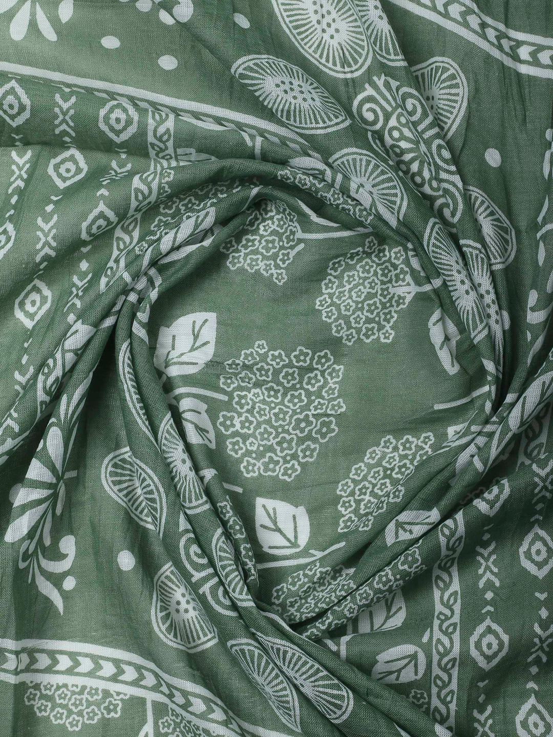 Green Printed Cotton Blend Unstitched Dress Material