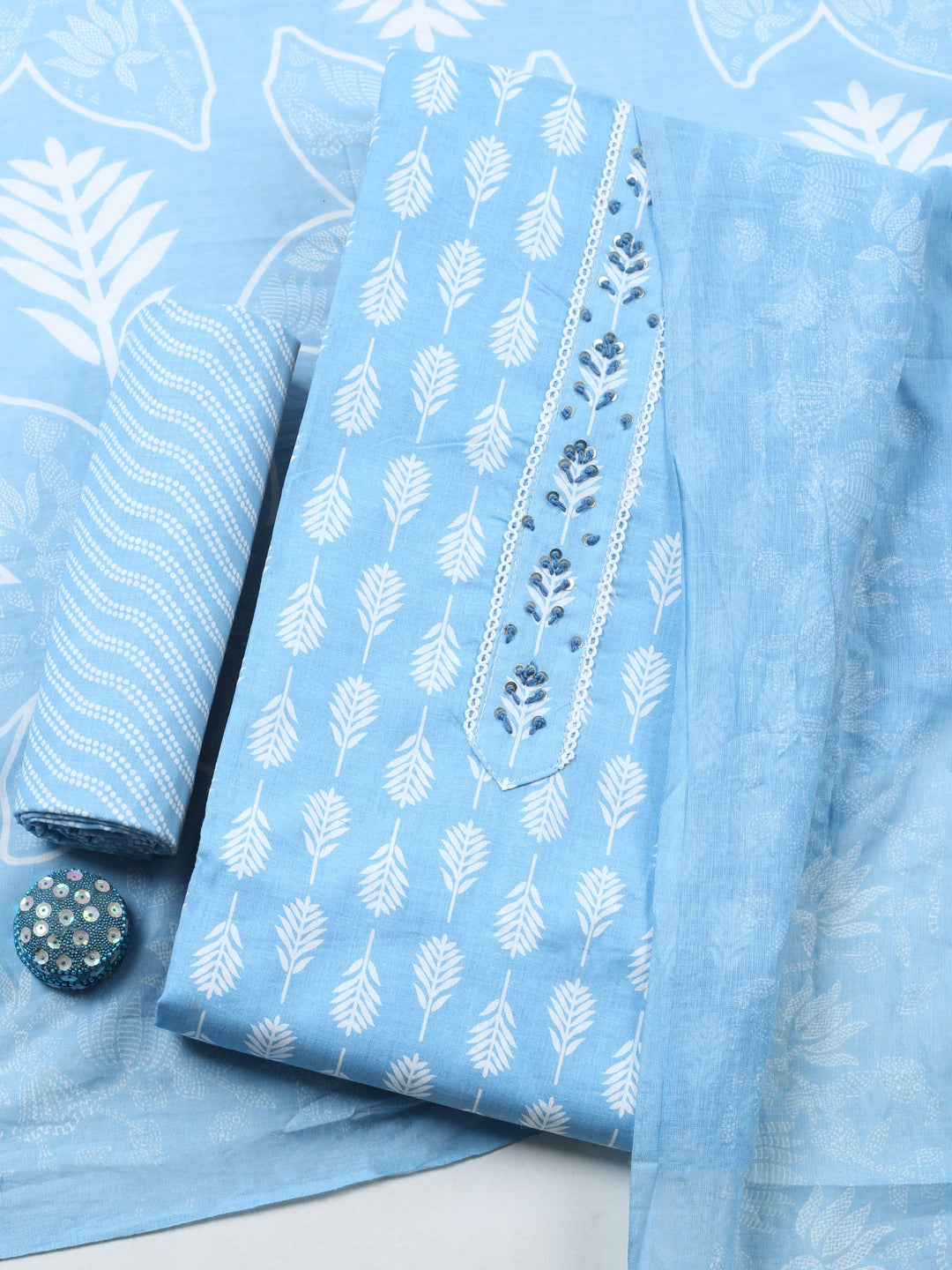 Embroidered Cotton Blend Unstitched Suit With Dupatta