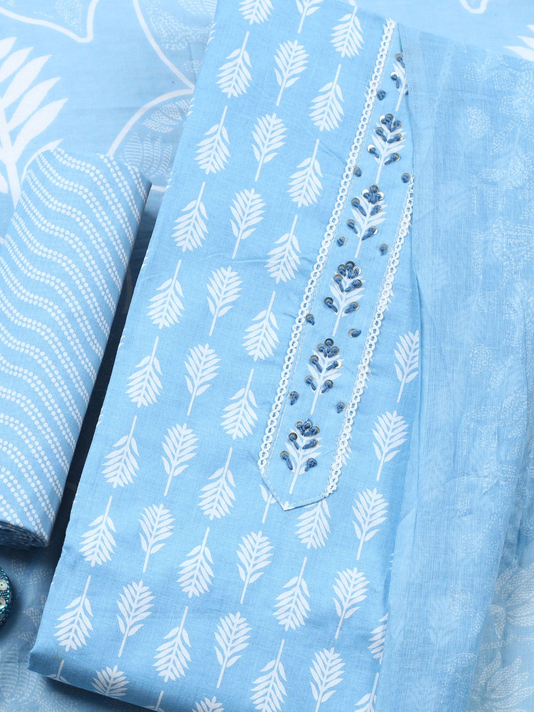 Embroidered Cotton Blend Unstitched Suit With Dupatta
