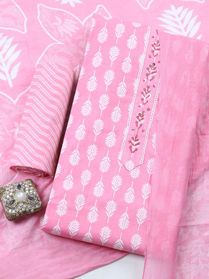 Embroidered Cotton Blend Unstitched Suit With Dupatta