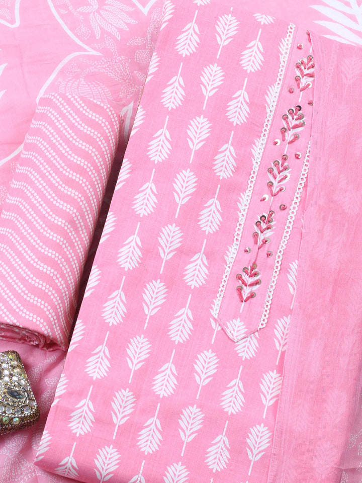 Embroidered Cotton Blend Unstitched Suit With Dupatta